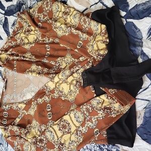 NWOT Blashe Baroque Brown And Yellow Body suit
